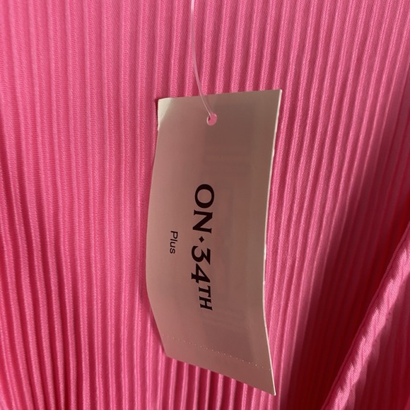 On 34th Size 2x Pink Blouse Peplum Pleated Office Career Stretchy Faux Wrap - Picture 3 of 6